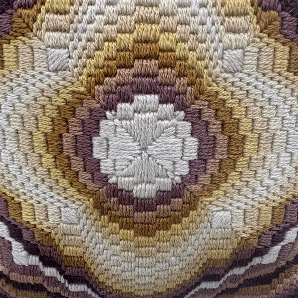 Vintage 1970s 4-Way Bargello Needlepoint Pillow Kaleidoscope Mid Century Boho